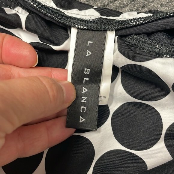 La Blanca Black and White Polka Dot Swim Bottom Skirt Size 12 NWT Ruched Tie - Picture 5 of 7